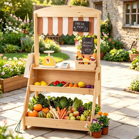 2-in-1 Kids Mud Kitchen & Farmers Market Stand
