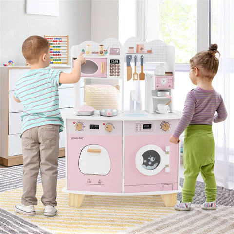 Kids Pretend Play Wooden Kitchen and Coffee Maker Playset