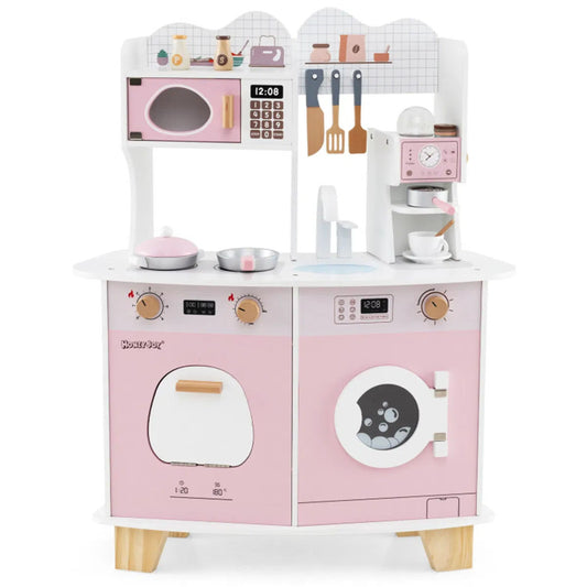 Kids Pretend Play Wooden Kitchen and Coffee Maker Playset