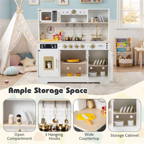 Kids Wooden Play Kitchen With Pretend Ice Maker