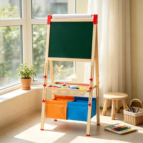3-in-1 Kids Wooden Art Easel with Paper Roll