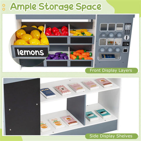 Gray Wooden Kids Supermarket Playset with Vending Machine