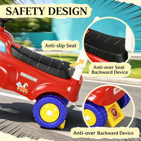 Toddler Fire Truck Ride-On Sliding Car Toy with Music and Horn