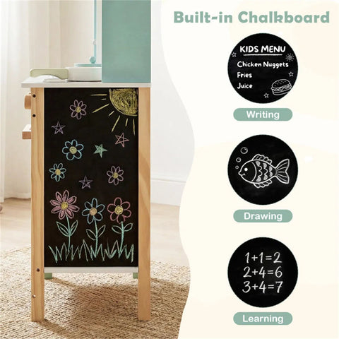 Kids Wooden Play Kitchen With 13 Accessories