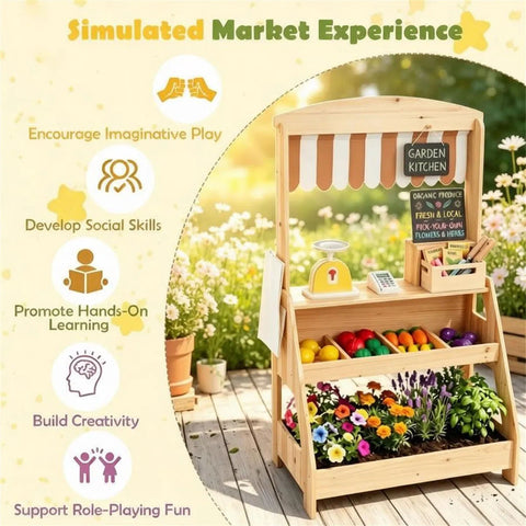 2-in-1 Kids Mud Kitchen & Farmers Market Stand