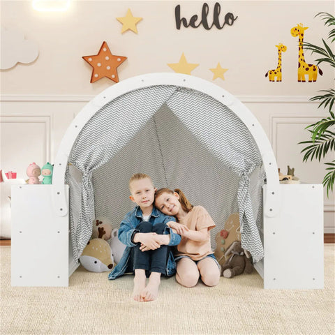 Indoor Kids Wooden Playhouse with Storage Cubbies