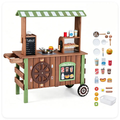 Toddler Wooden Play Food Truck Cart on Wheels