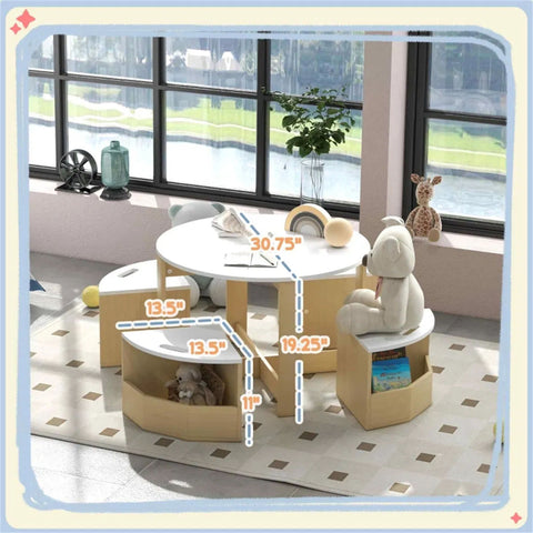 5-Piece Kids Table and Chairs Set with Under-Seat Storage