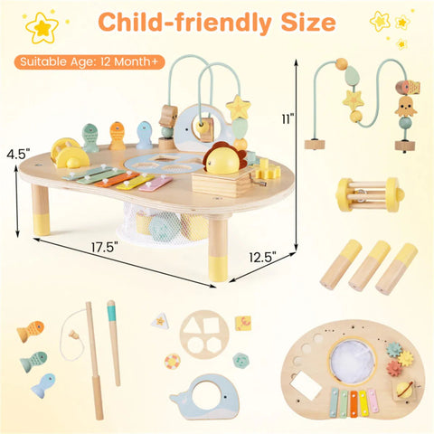 7-in-1 Wooden Baby Activity Table with Music & Shape Sorting