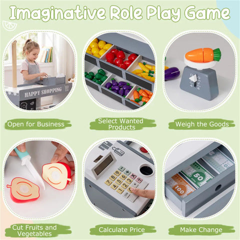 Gray Wooden Kids Supermarket Playset with Vending Machine