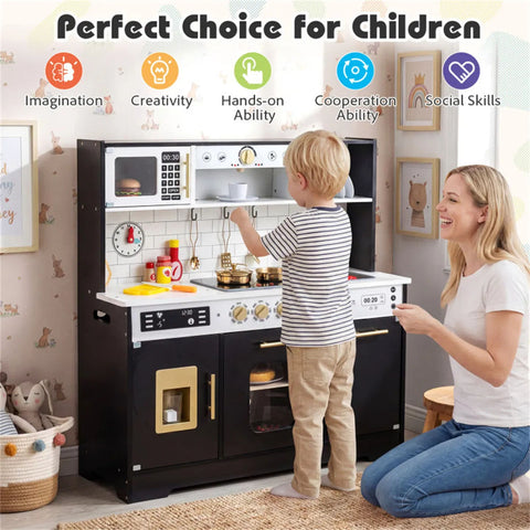 Kids Wooden Play Kitchen With Pretend Ice Maker