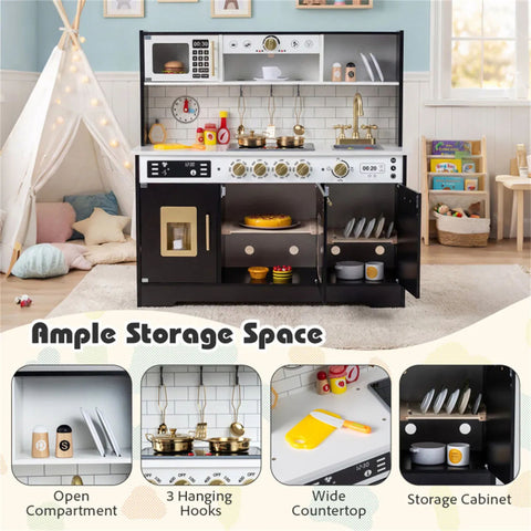 Kids Wooden Play Kitchen With Pretend Ice Maker