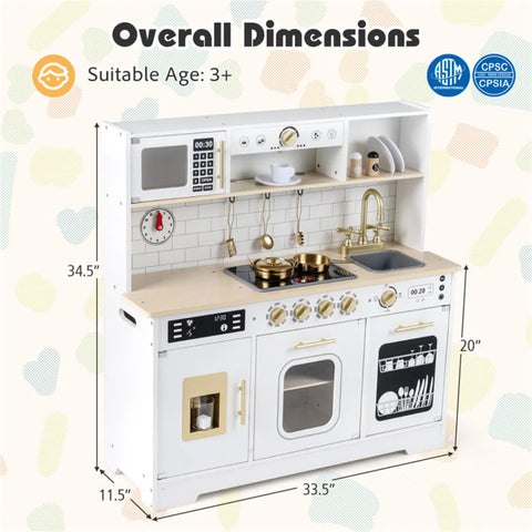 Kids Wooden Play Kitchen With Pretend Ice Maker