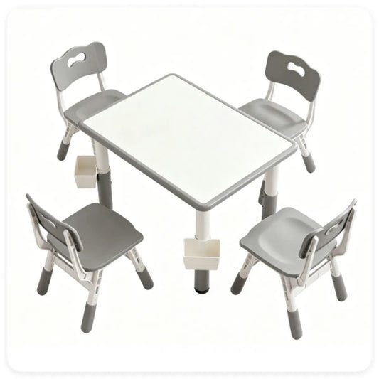 Height Adjustable Kids Desk and 4 Chairs Set with Storage