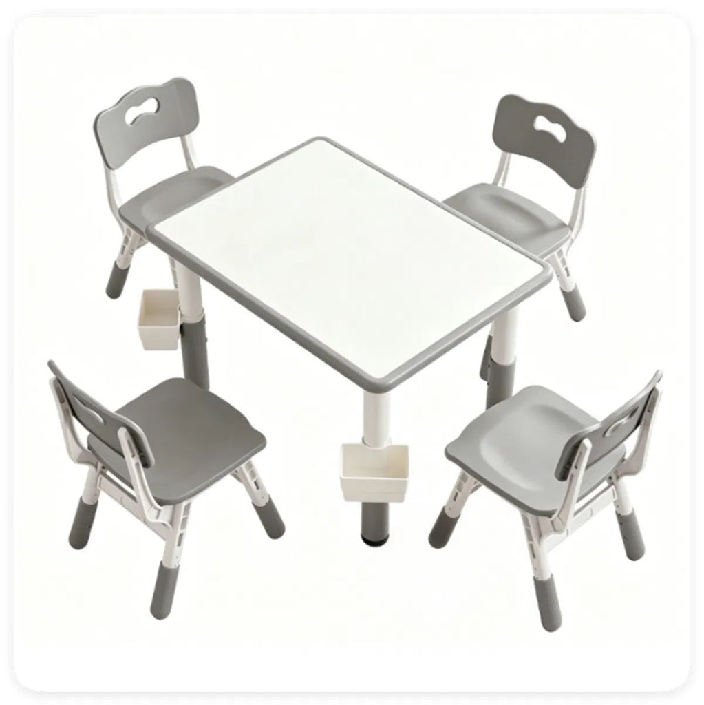Height Adjustable Kids Desk and 4 Chairs Set with Storage