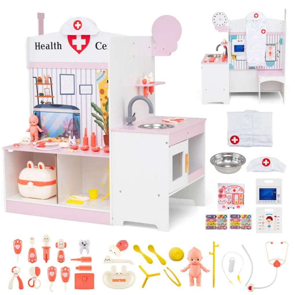 27-Piece Kids Wooden Doctor Medical Station Playset
