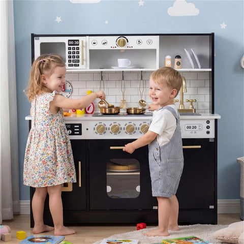 Kids Wooden Play Kitchen With Pretend Ice Maker