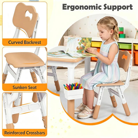 Height Adjustable Kids Desk and 4 Chairs Set with Storage