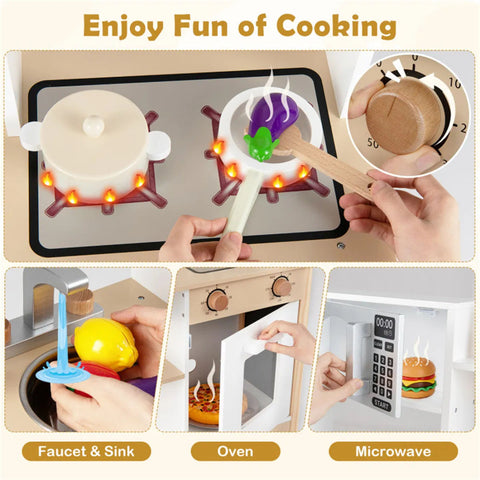 Kids Wooden Play Kitchen Set with 13 Accessories