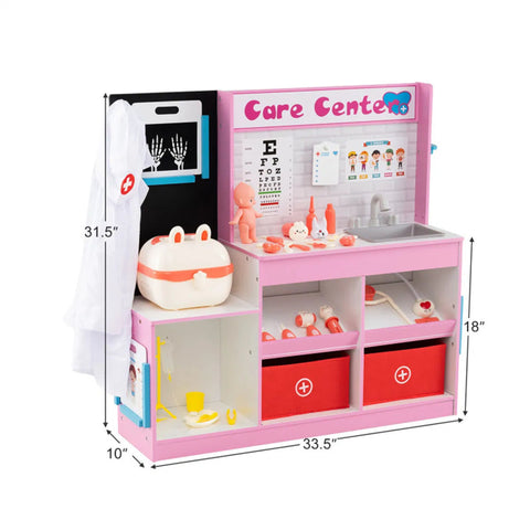 Pink Wooden Doctor Office Playset for Toddlers