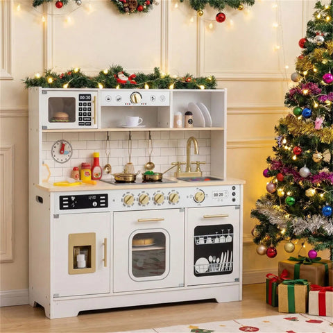 Kids Wooden Play Kitchen With Pretend Ice Maker