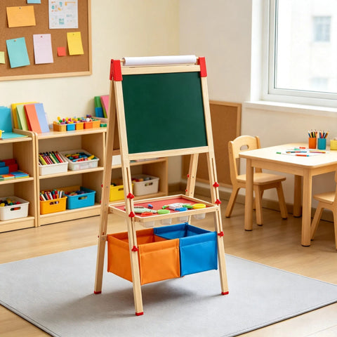 3-in-1 Kids Wooden Art Easel with Paper Roll