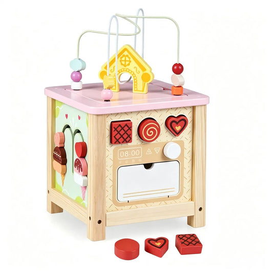 Wooden Multi-Side Activity Cube with Pretend Kitchen