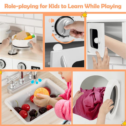 Kids Wooden Play Kitchen with Washing Machine