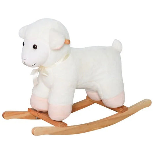 Plush Rocking Horse Toy with Wooden Base