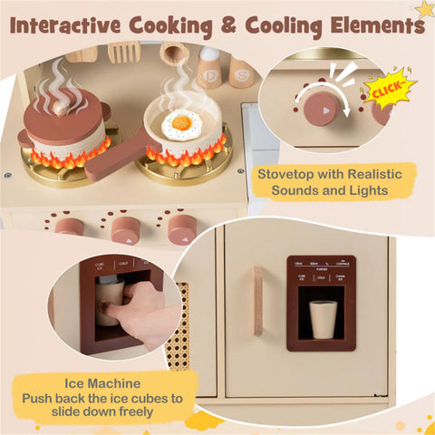 Kids Wooden Play Kitchen With Pretend Ice Maker
