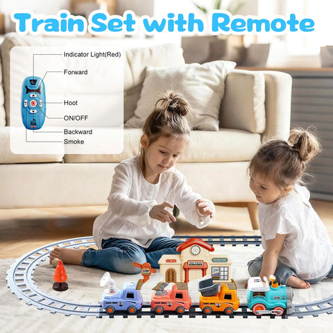 Kids Remote Control Electric Train Set with Lights and Smoke