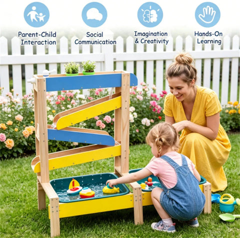 3-in-1 Kids Wooden Sand and Water Table with Faucet