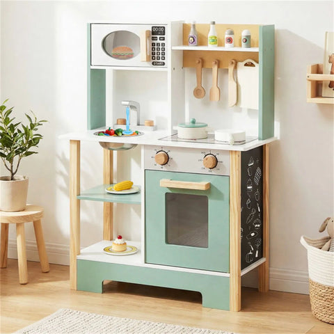 Kids Wooden Play Kitchen With 13 Accessories