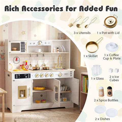 Kids Wooden Play Kitchen With Pretend Ice Maker