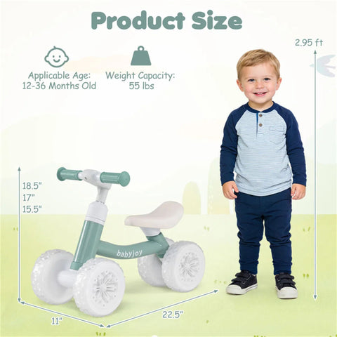4-Wheel Toddler Balance Bike with Light-Up Wheels
