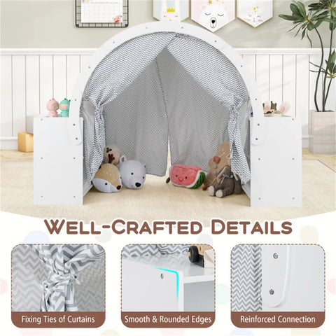 Indoor Kids Wooden Playhouse with Storage Cubbies