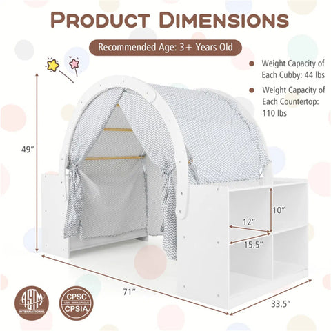 Indoor Kids Wooden Playhouse with Storage Cubbies