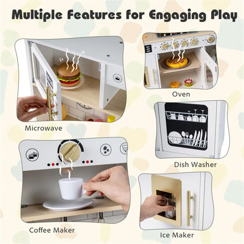 Kids Wooden Play Kitchen With Pretend Ice Maker