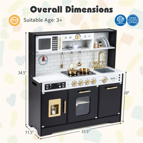 Kids Wooden Play Kitchen With Pretend Ice Maker