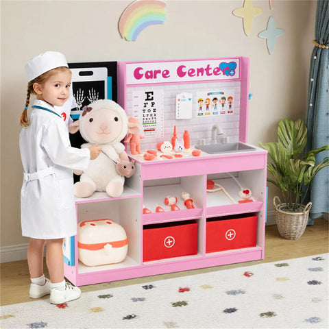 Pink Wooden Doctor Office Playset for Toddlers