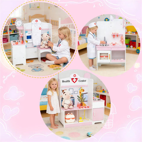 27-Piece Kids Wooden Doctor Medical Station Playset