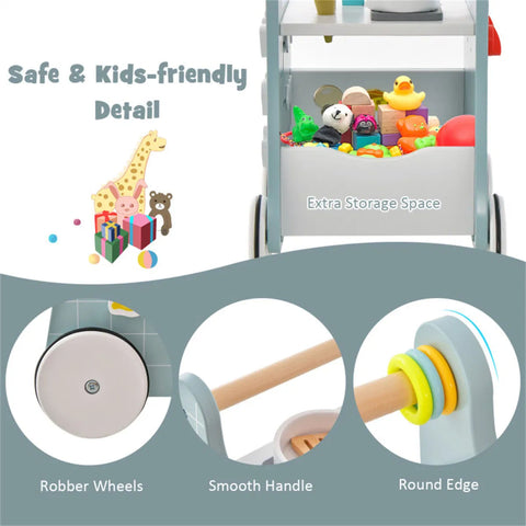 6-in-1 Wooden Baby Walker with Play Kitchen