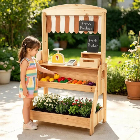 2-in-1 Kids Mud Kitchen & Farmers Market Stand