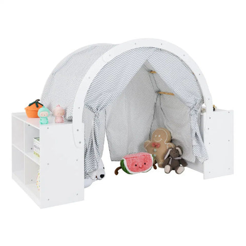 Indoor Kids Wooden Playhouse with Storage Cubbies