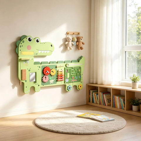 Wall-Mounted Dinosaur Sensory Busy Board for Toddlers