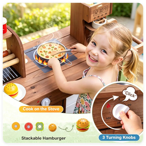 Toddler Wooden Play Food Truck Cart on Wheels