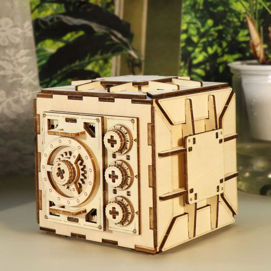 3D Wooden Locker Puzzle Box with Combination Lock