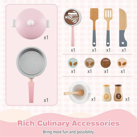 Kids Pretend Play Wooden Kitchen and Coffee Maker Playset