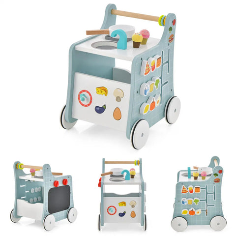 6-in-1 Wooden Baby Walker with Play Kitchen