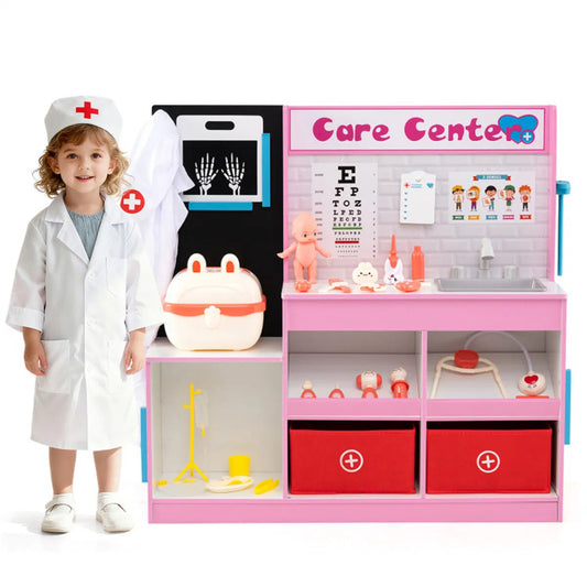 Pink Wooden Doctor Office Playset for Toddlers